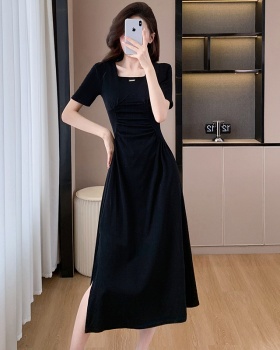 Fold knitted split Hepburn style summer slim dress