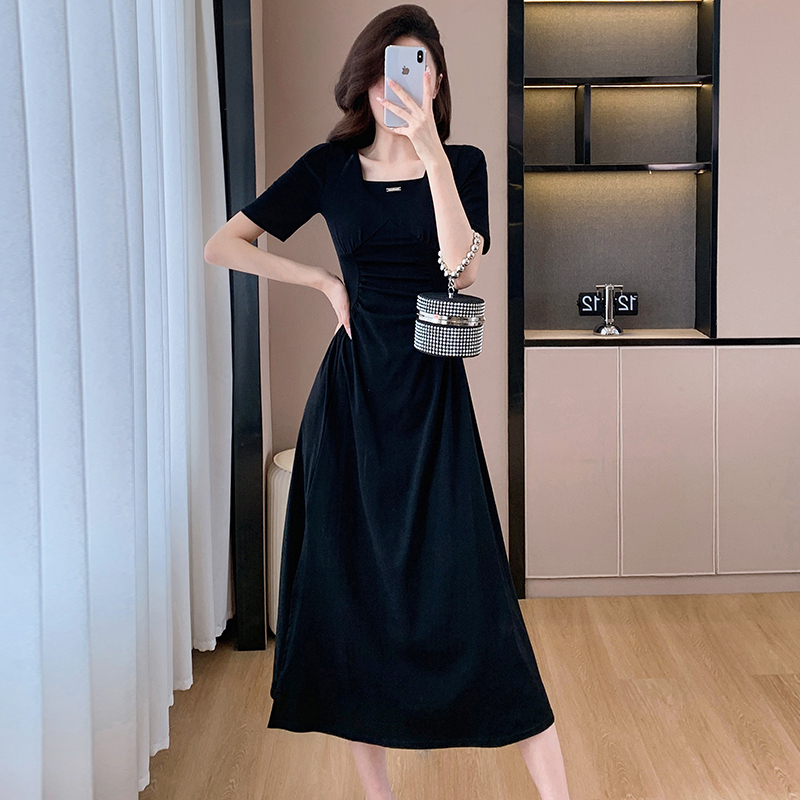 Fold knitted split Hepburn style summer slim dress