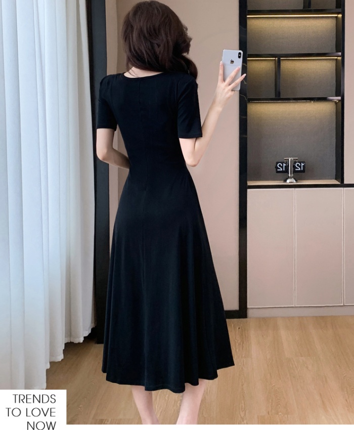 Fold knitted split Hepburn style summer slim dress