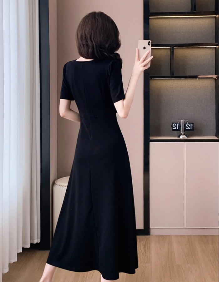 Temperament halter France style slim black dress