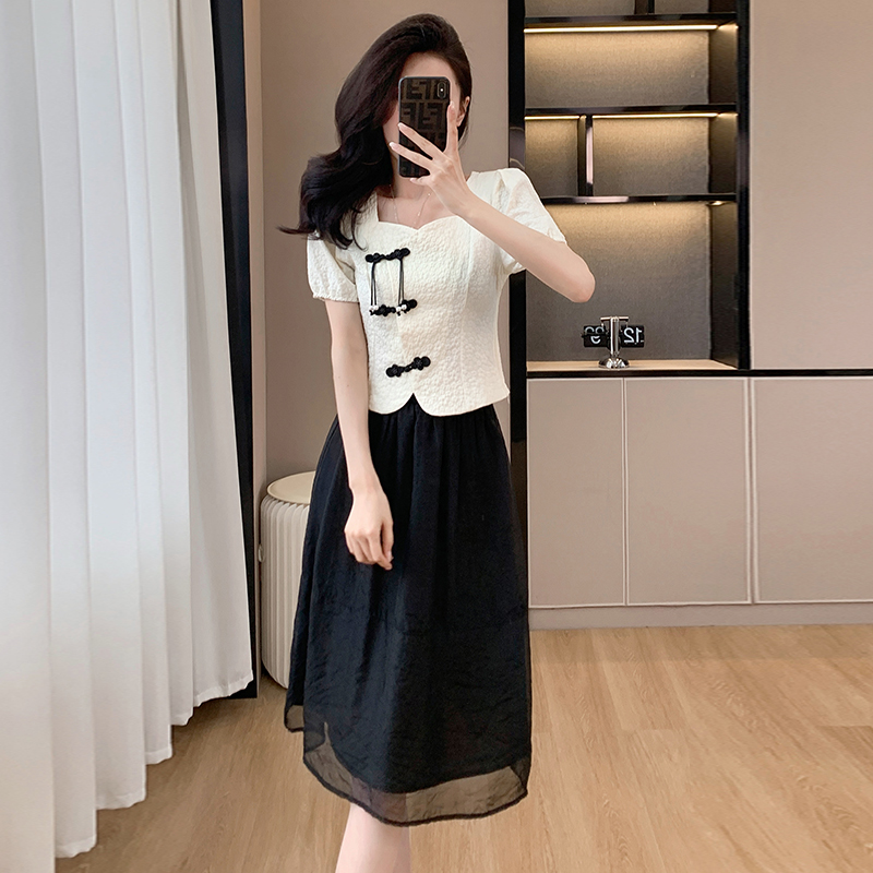 Chinese style lady skirt summer fashion tops 2pcs set