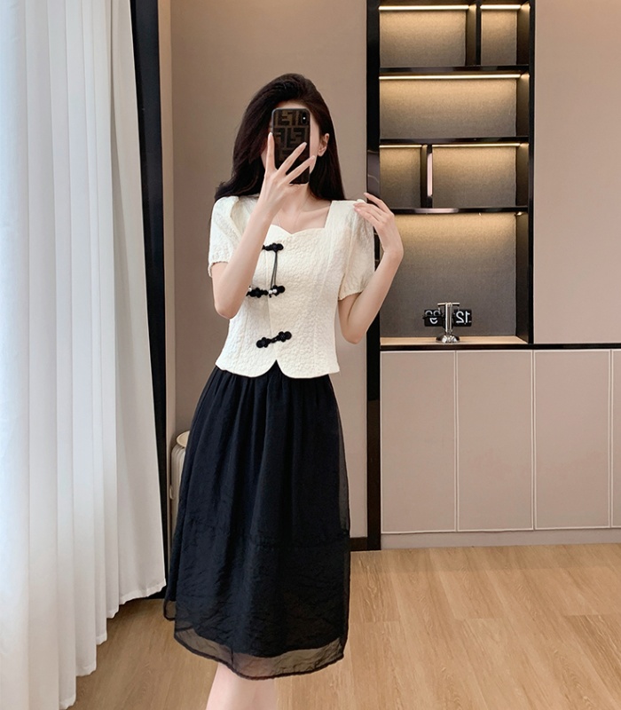 Chinese style lady skirt summer fashion tops 2pcs set