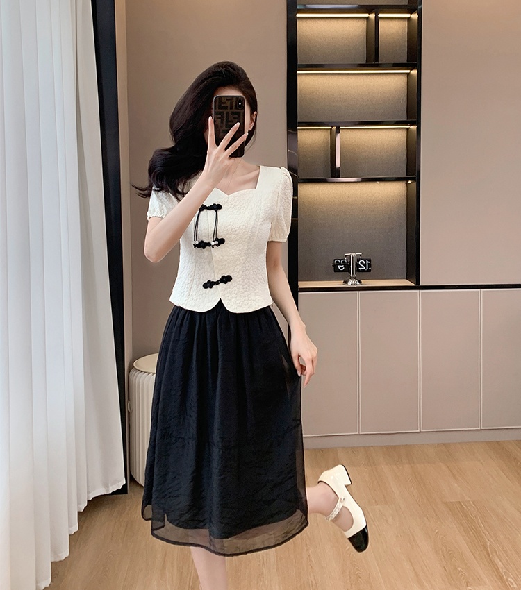 Chinese style lady skirt summer fashion tops 2pcs set