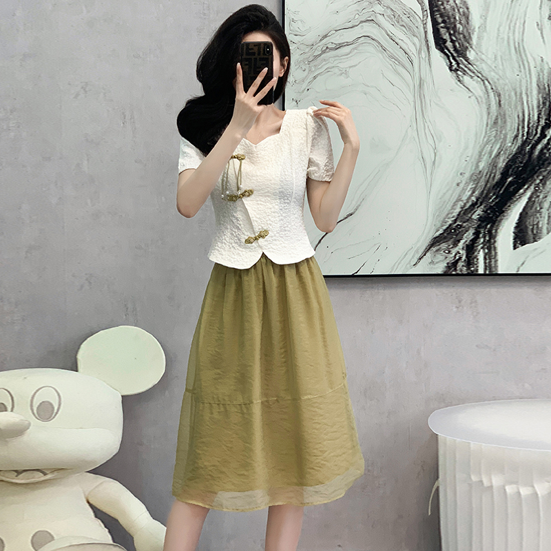 Chinese style lady skirt summer fashion tops 2pcs set