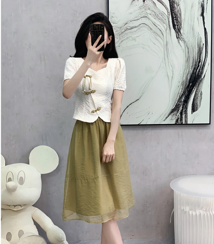 Chinese style lady skirt summer fashion tops 2pcs set