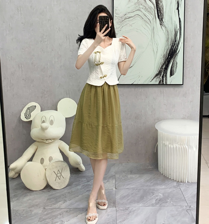 Chinese style lady skirt summer fashion tops 2pcs set