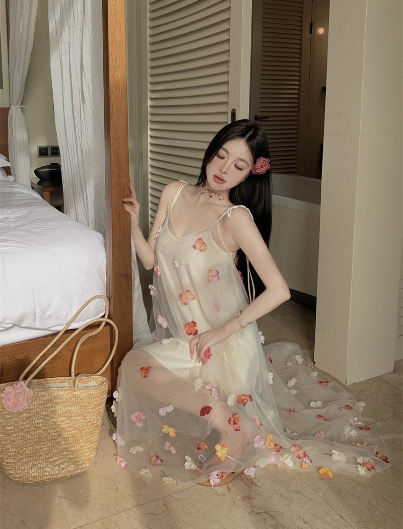 Stereoscopic flowers perspective lady gauze vacation dress