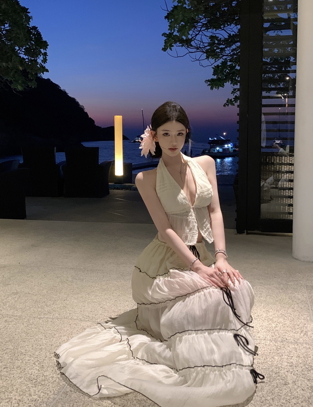 France style tops beach dress 2pcs set for women