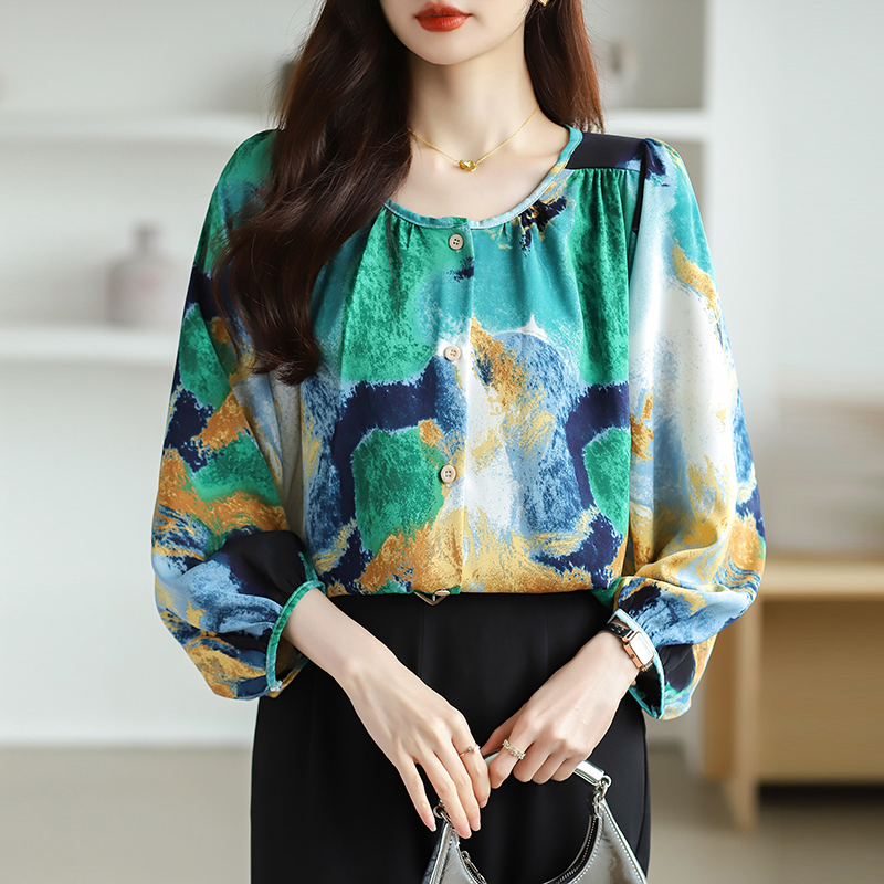 Floral Cover belly chiffon shirt loose Western style tops