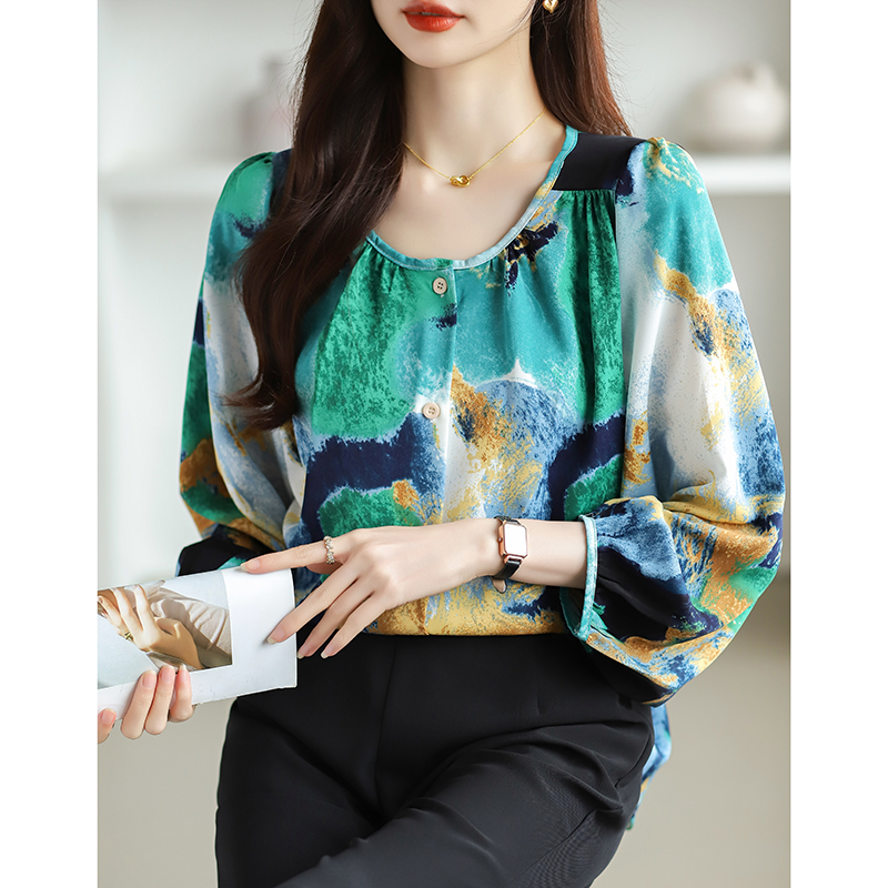 Floral Cover belly chiffon shirt loose Western style tops