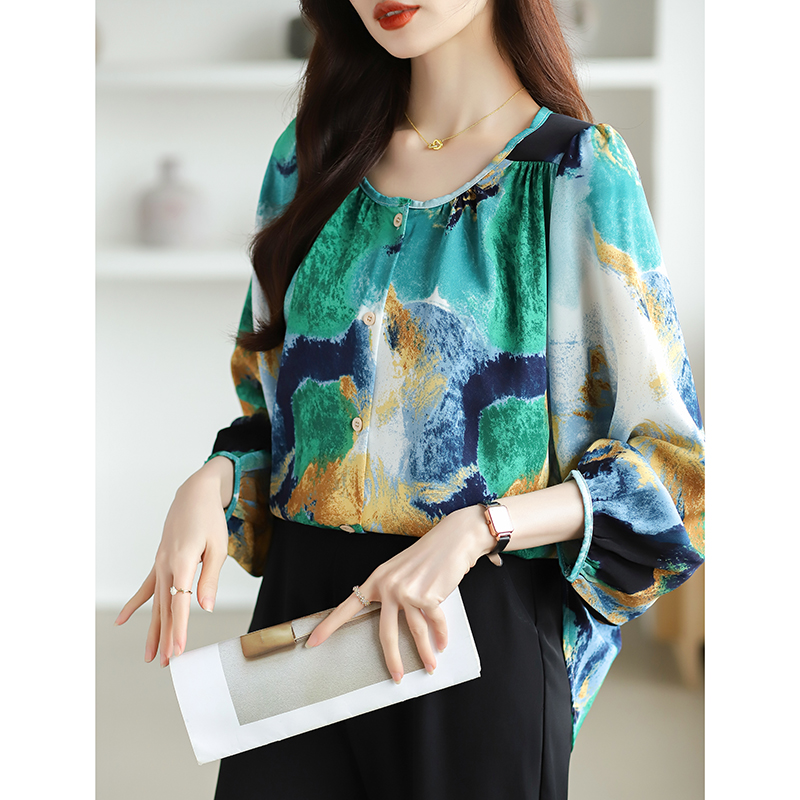 Floral Cover belly chiffon shirt loose Western style tops