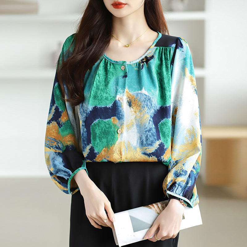 Floral Cover belly chiffon shirt loose Western style tops