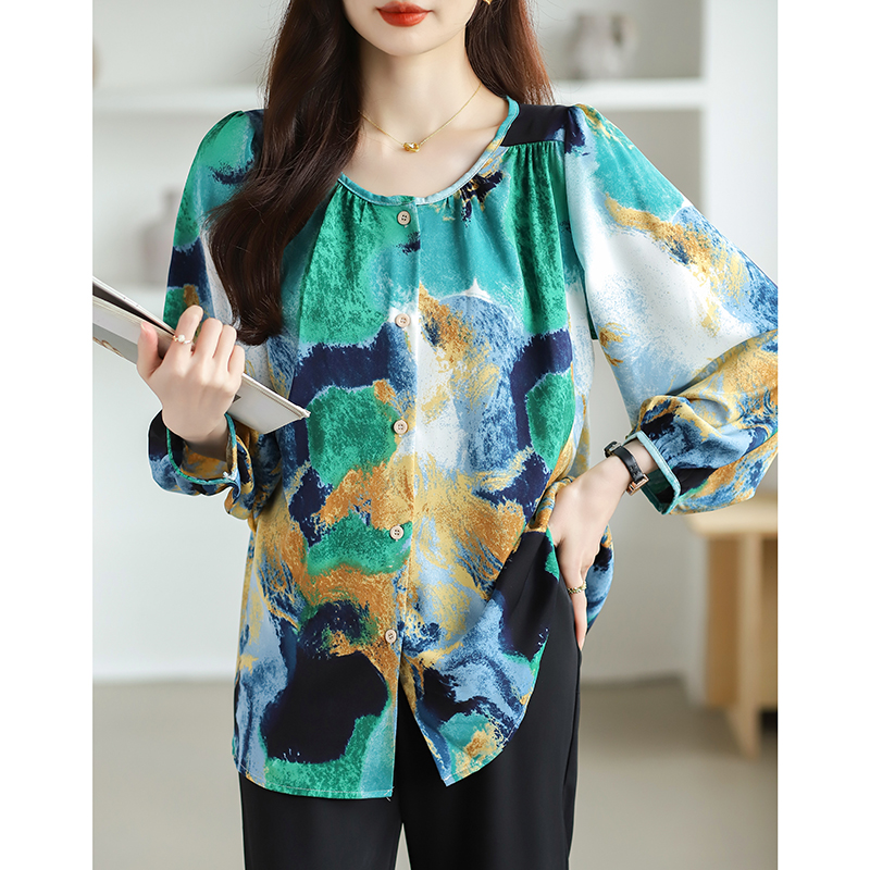 Floral Cover belly chiffon shirt loose Western style tops