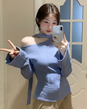 Korean style T-shirt fold tops for women