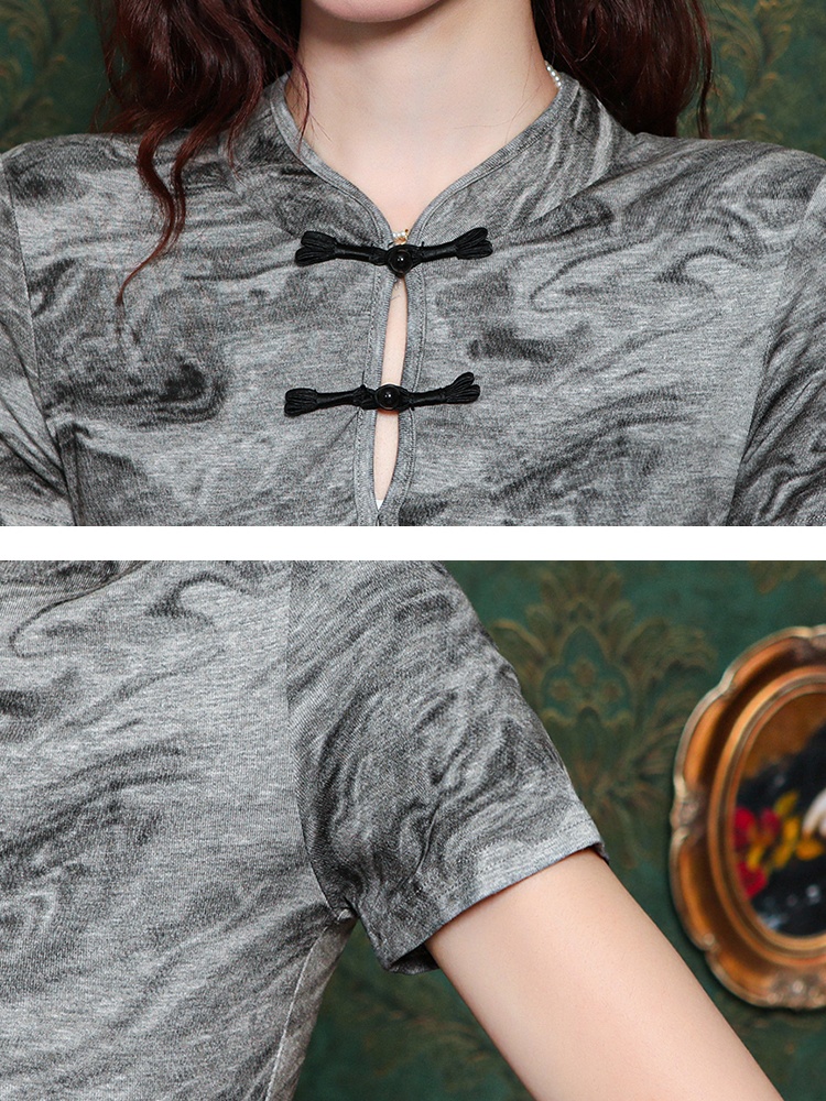 Chinese style fold summer T-shirt irregular ink tops