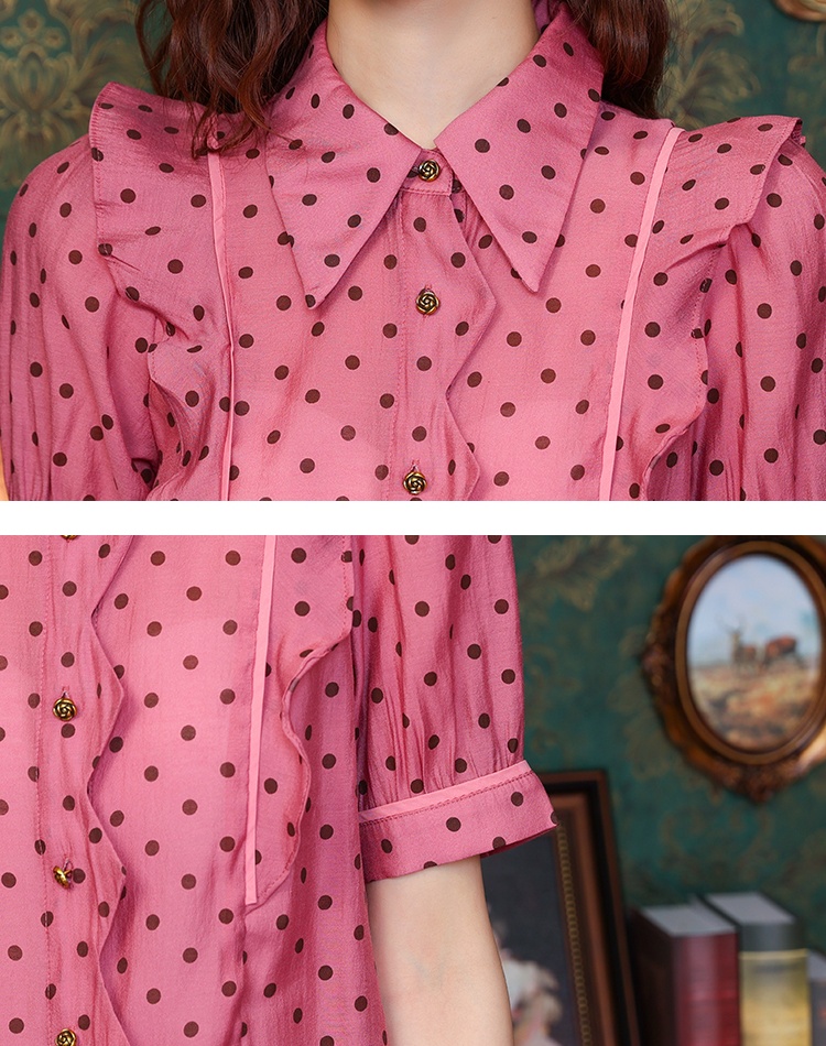 Temperament France style polka dot placket irregular shirt