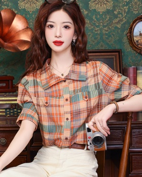 Summer temperament Western style tops plaid all-match shirt