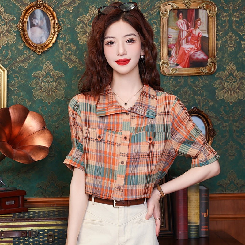 Summer temperament Western style tops plaid all-match shirt