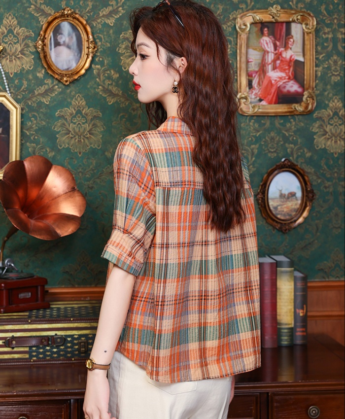 Summer temperament Western style tops plaid all-match shirt