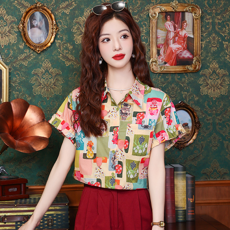 Temperament summer printing shirt colors sweet tops