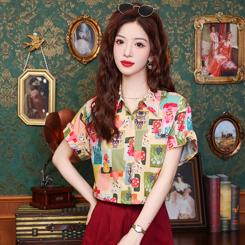 Temperament summer printing shirt colors sweet tops