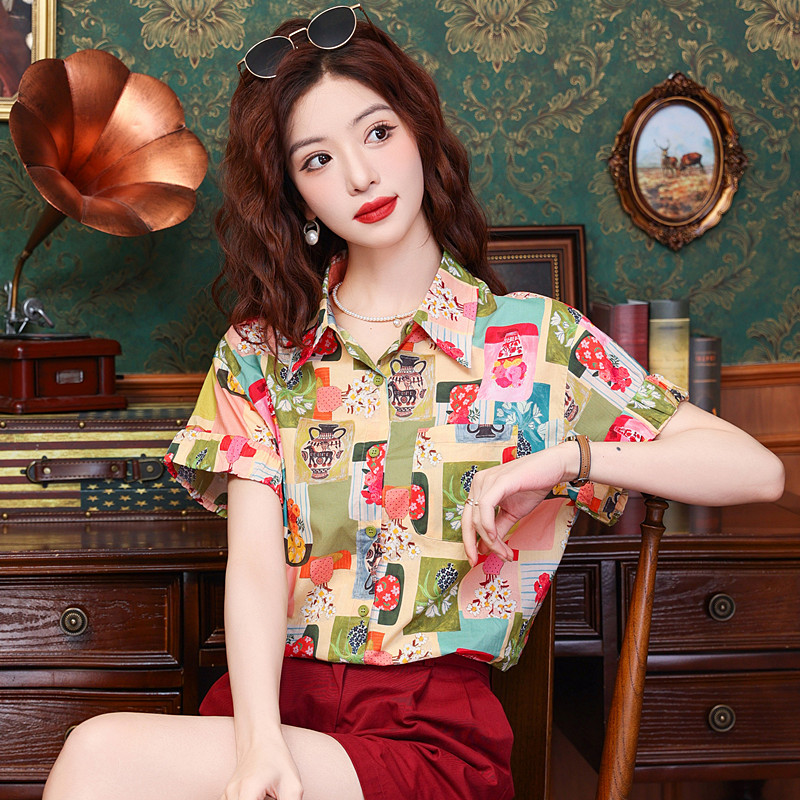 Temperament summer printing shirt colors sweet tops