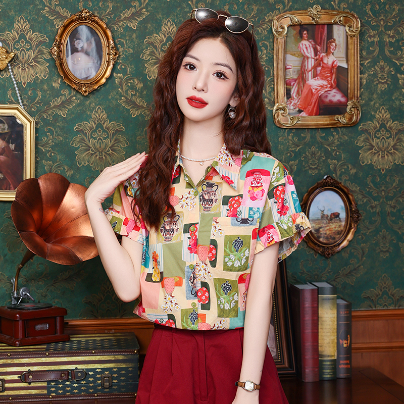 Temperament summer printing shirt colors sweet tops