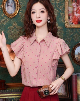 France style summer unique tops polka dot boats sleeve shirt