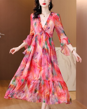 Temperament show young long dress floral dress