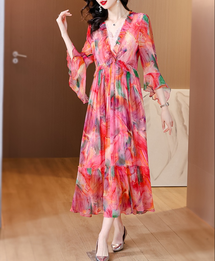 Temperament show young long dress floral dress