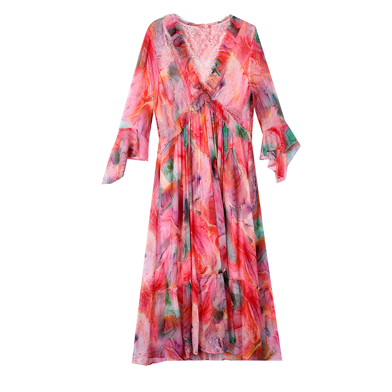 Temperament show young long dress floral dress