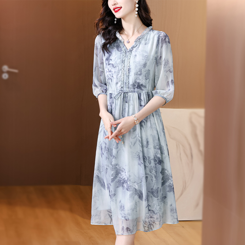 Spring and summer slim floral temperament dress for women