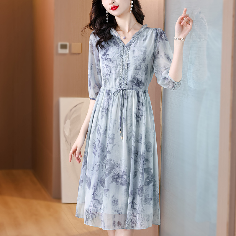 Spring and summer slim floral temperament dress for women