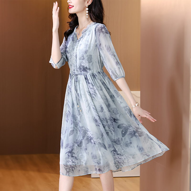 Spring and summer slim floral temperament dress for women