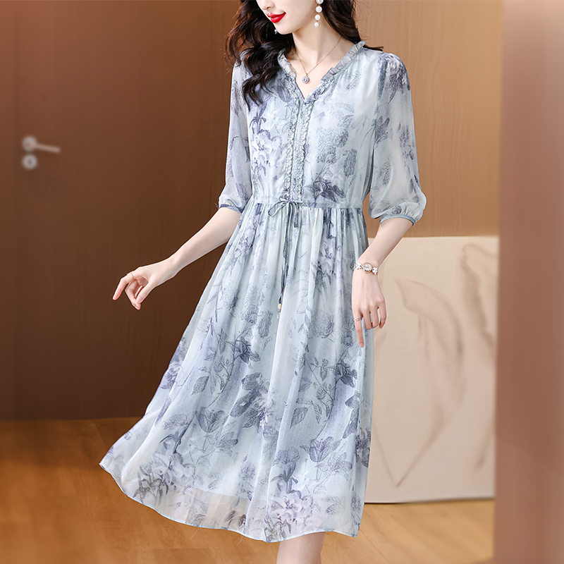 Spring and summer slim floral temperament dress for women