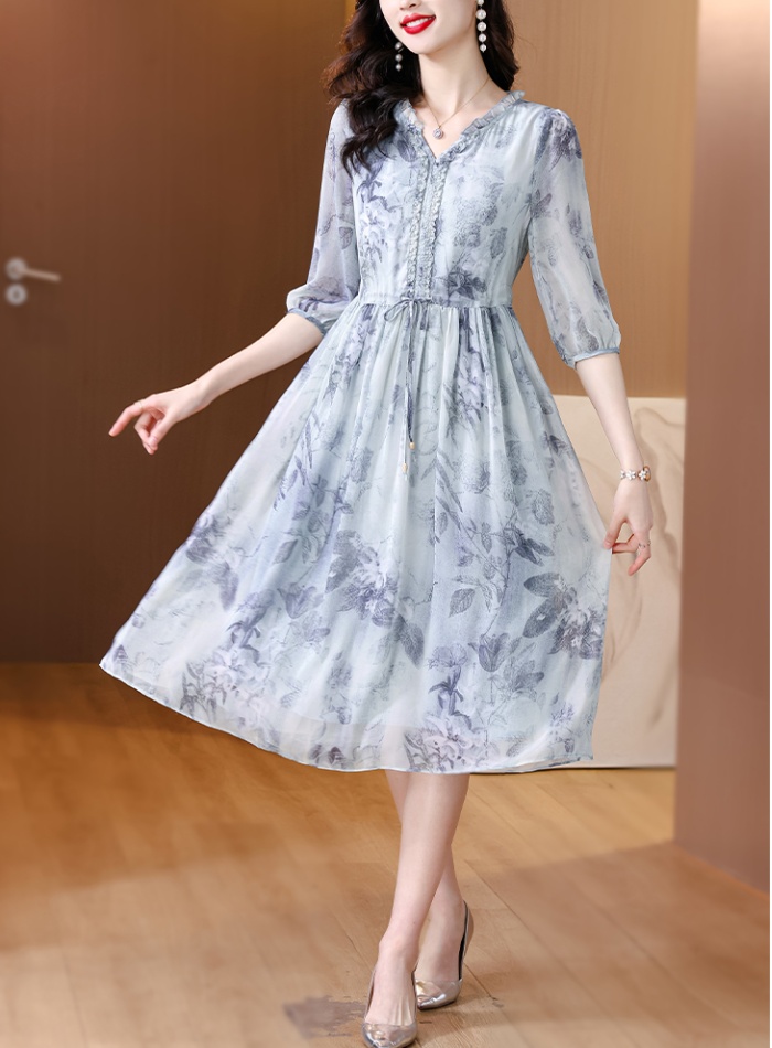 Spring and summer slim floral temperament dress for women