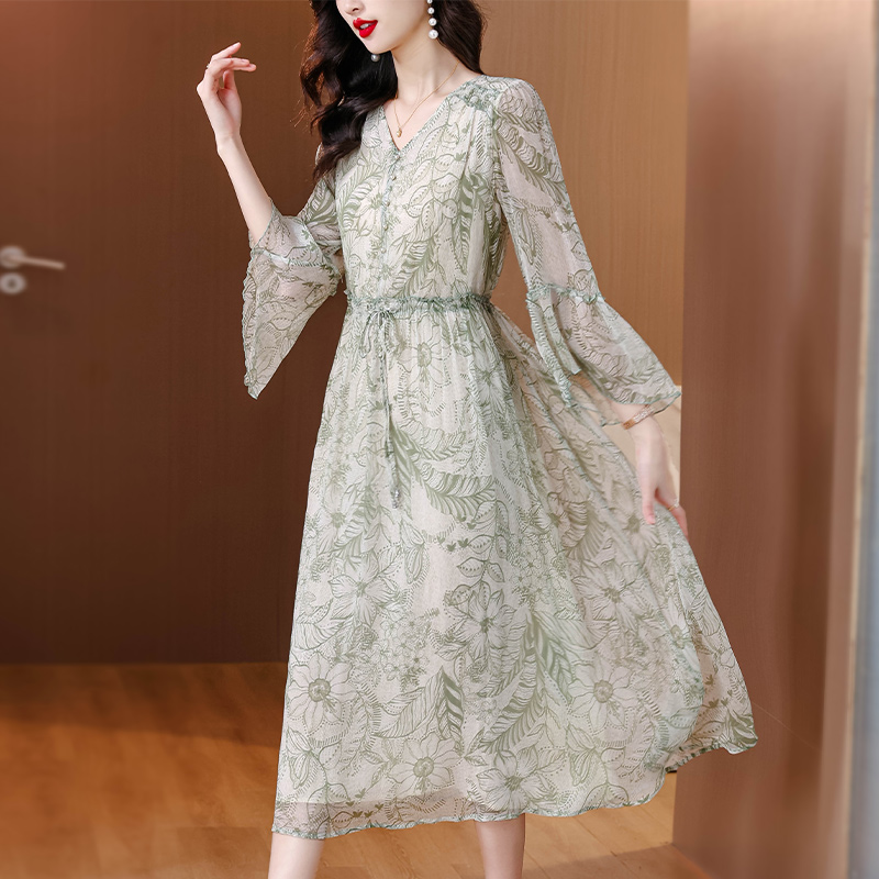 Real silk slim baotou light temperament dress for women