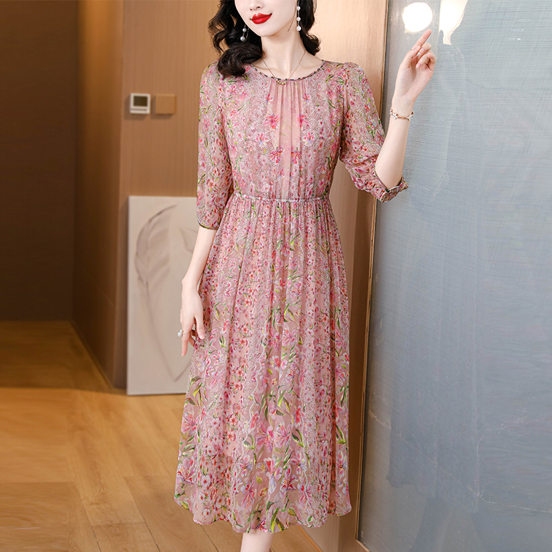 Slim floral long dress temperament dress for women