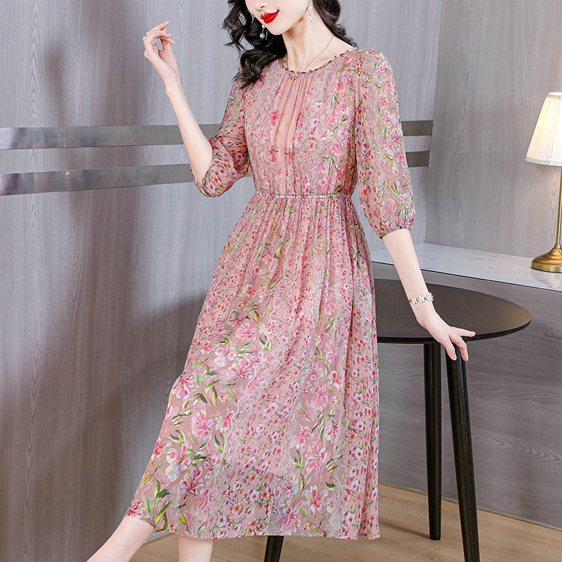 Slim floral long dress temperament dress for women