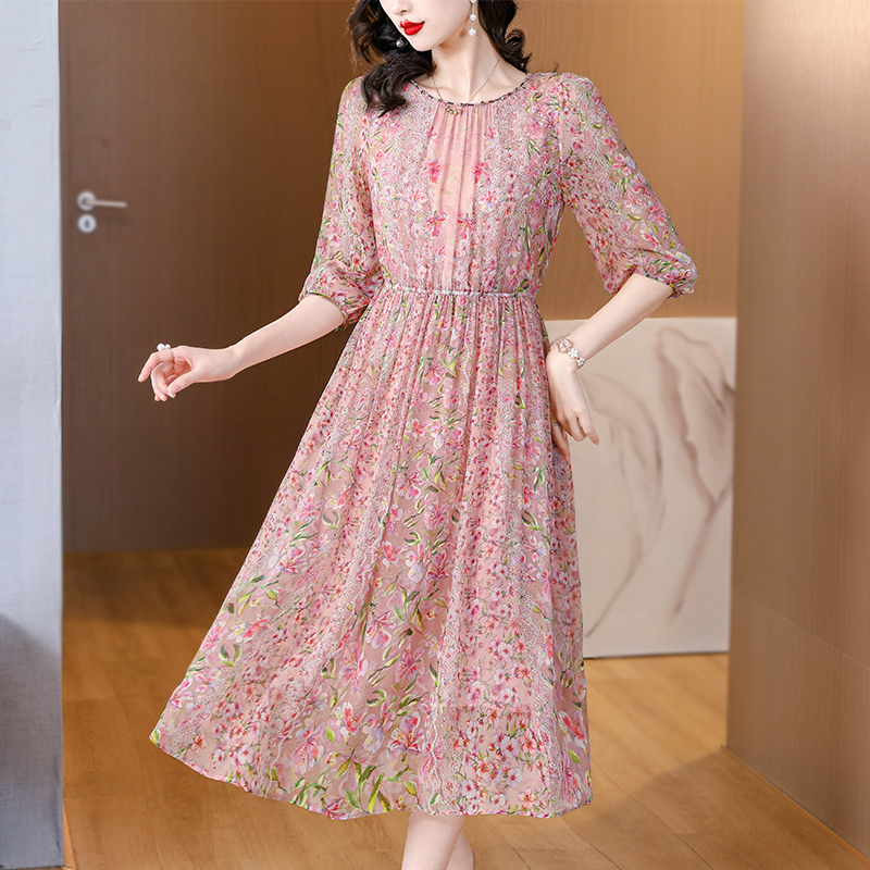 Slim floral long dress temperament dress for women