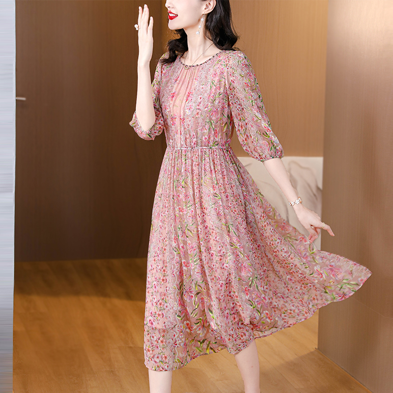 Slim floral long dress temperament dress for women