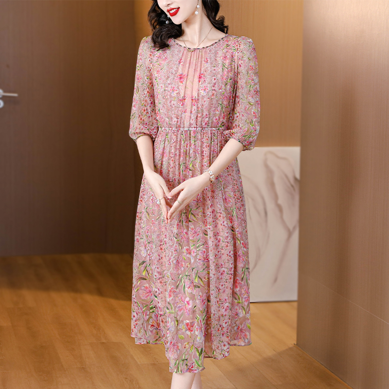 Slim floral long dress temperament dress for women