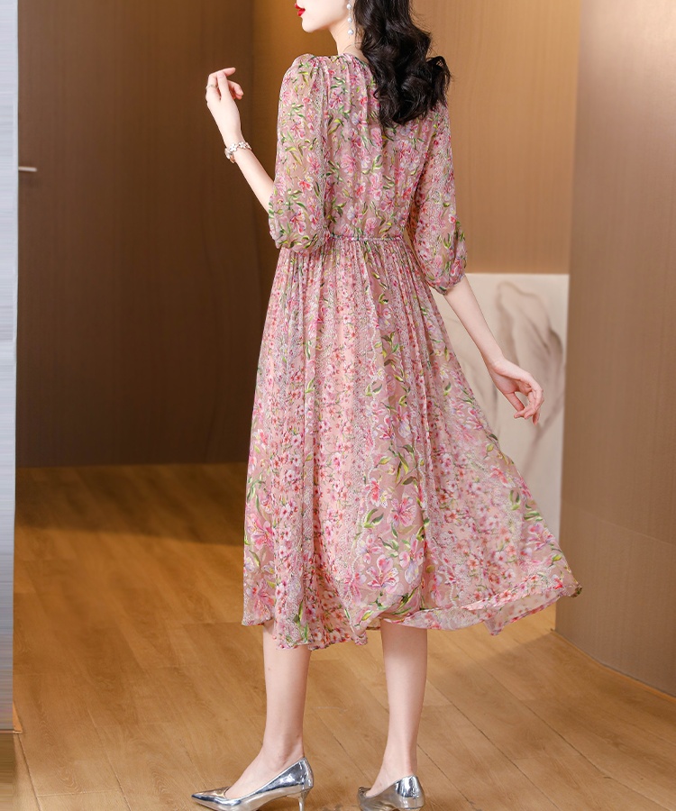 Slim floral long dress temperament dress for women