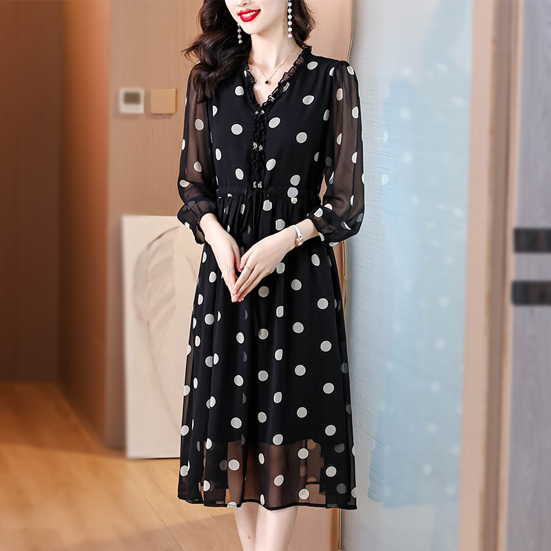 France style niche dress real silk long dress for women