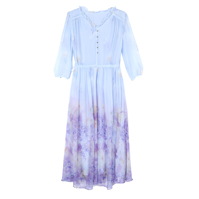 Lady France style floral silk summer temperament tender dress