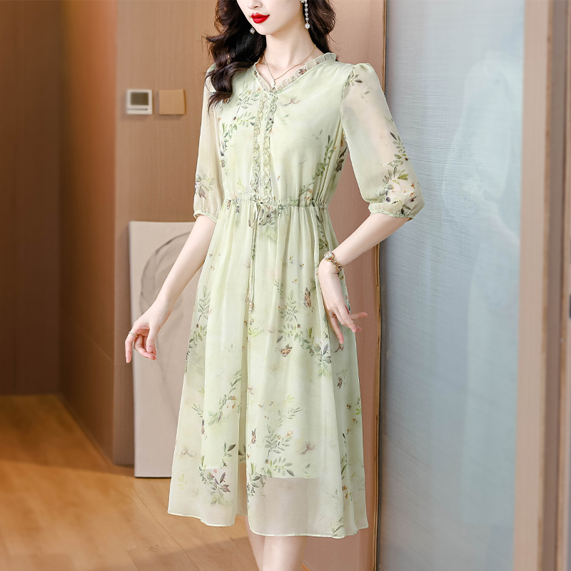 Refinement noble real silk temperament elegant dress