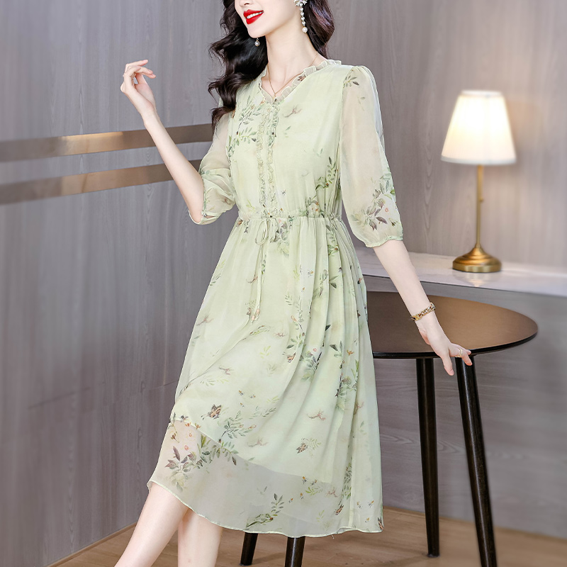 Refinement noble real silk temperament elegant dress