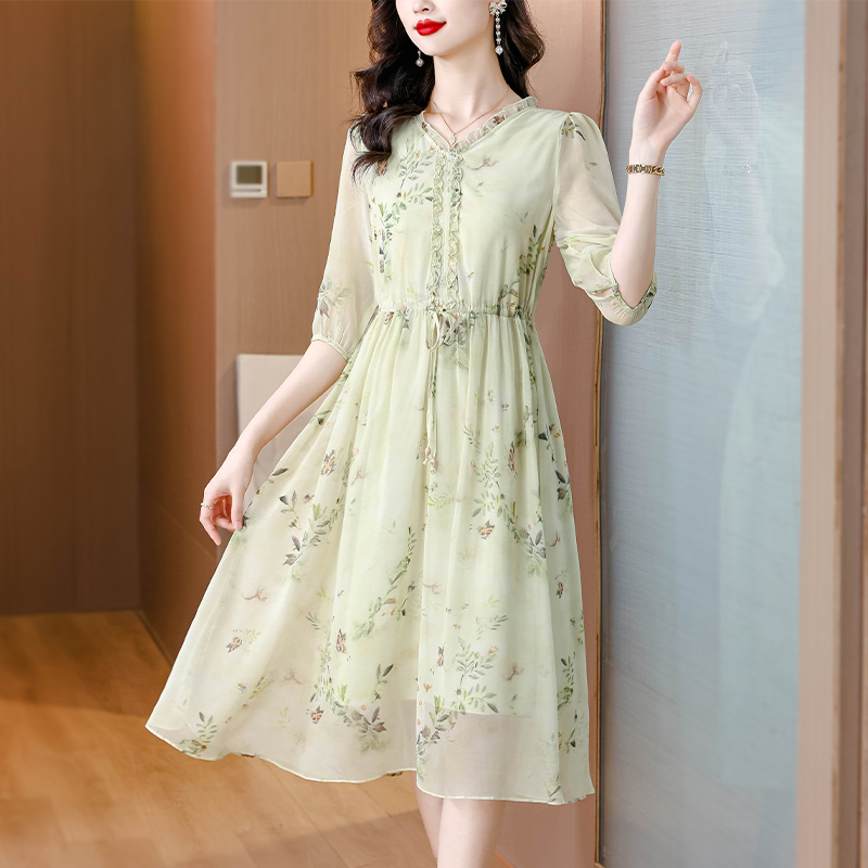 Refinement noble real silk temperament elegant dress