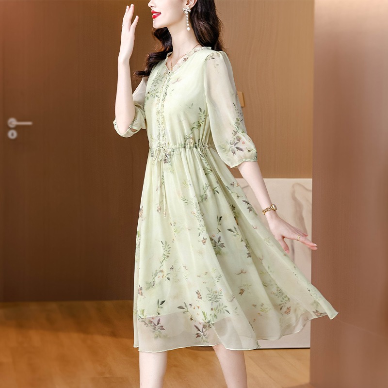 Refinement noble real silk temperament elegant dress