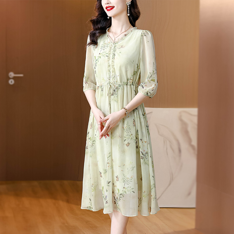 Refinement noble real silk temperament elegant dress